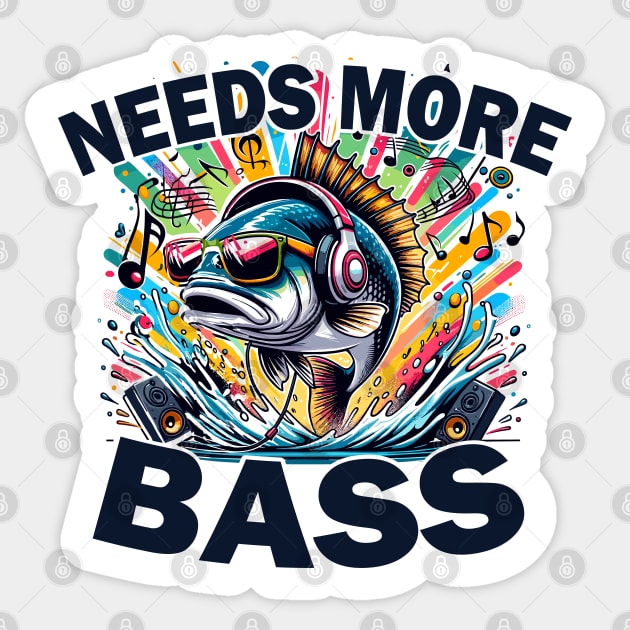 Needs More Bass Funny Fish Pun Sticker by SubtleSplit